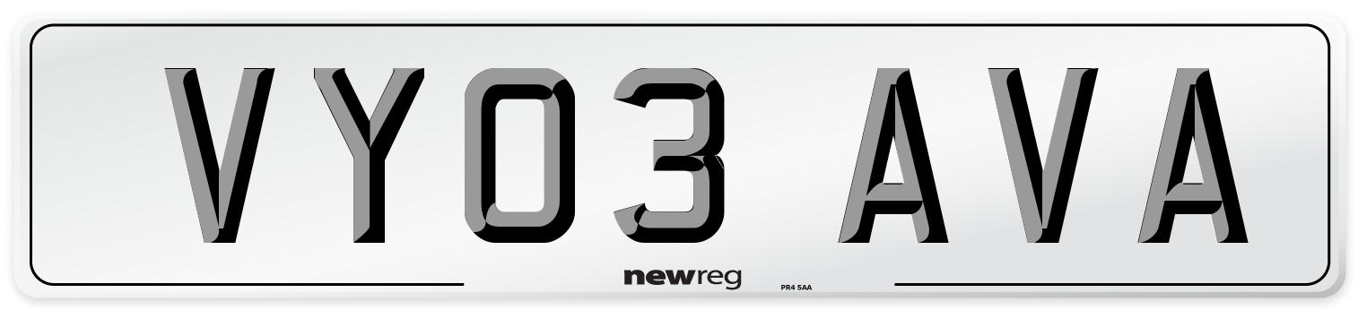 VY03 AVA Number Plate from New Reg